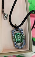 Emerald Cut Green Purple Rhinestone Necklace Sarah Coventry Y2K NIB NOS 5N 0733
