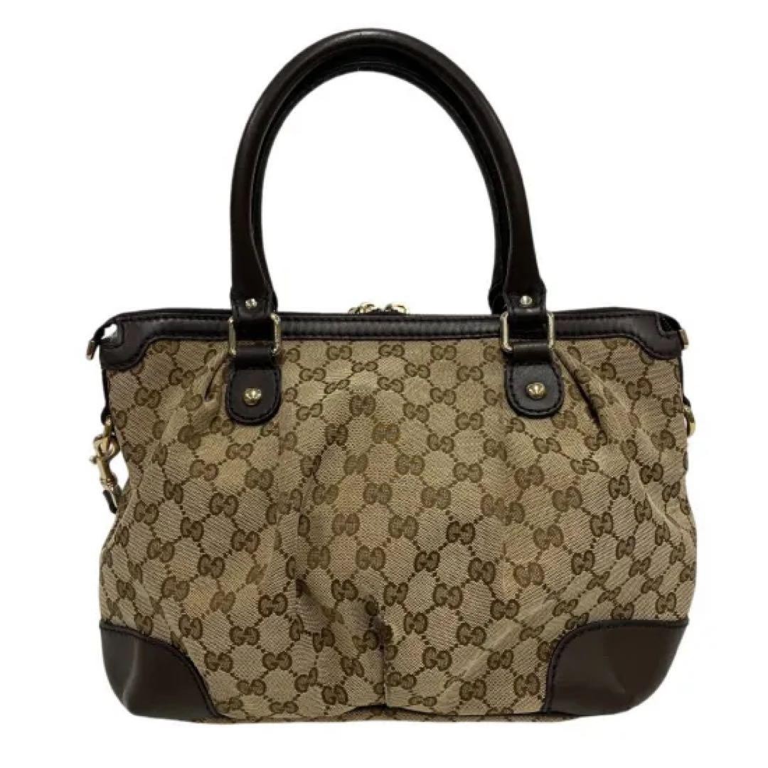 GUCCI GG Canvas 2Way Tote Bag Beige Brown Leather Authentic AB Condition thumbnail 2