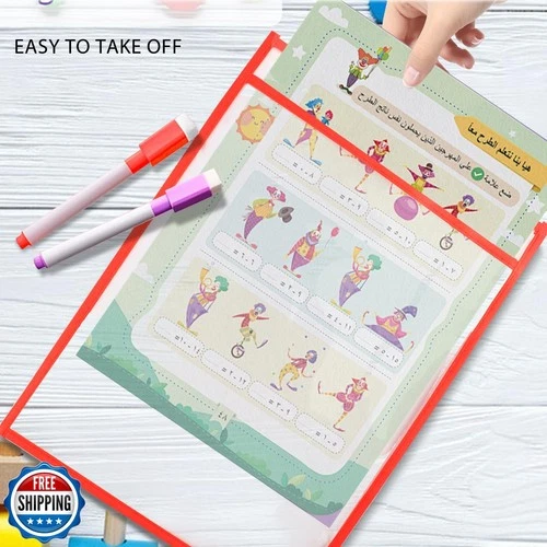 Ufmarine Job Ticket Holders, 6 Pcs Dry Erase Pockets Colorful (10" * 13"), Re - Picture 4 of 5