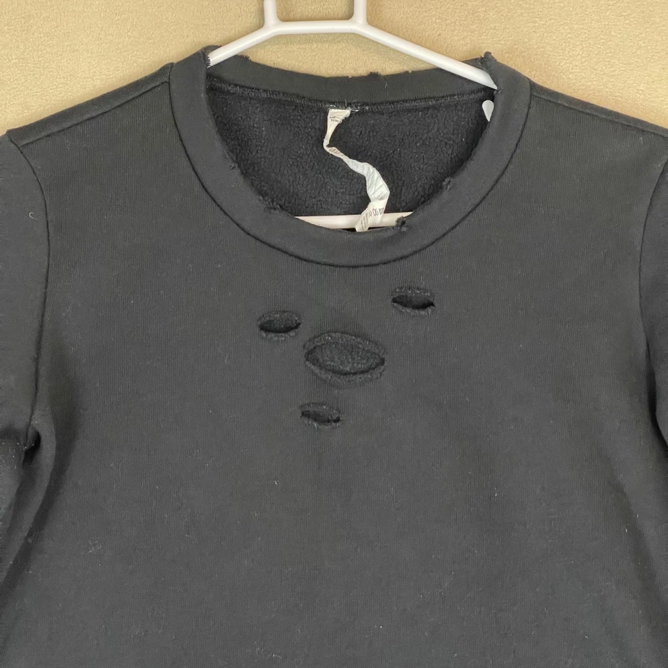 Alo Yoga Black Distressed Cutout Long Sleeve Crop Sweatshirt Top Womens M - Image 2 of 4