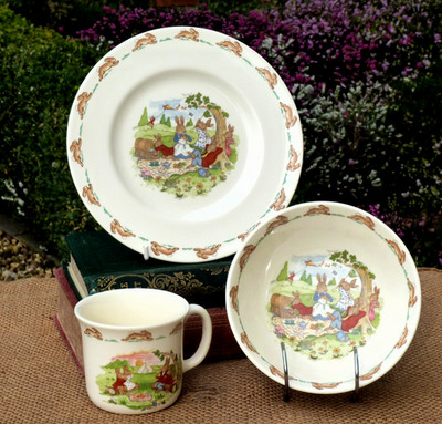 Royal Doulton Bunnykins Tasse Schüssel Teller 1936 Bodenstempel KOSTENLOSER UK-VERSAND