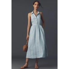 New Anthropologie Reformation Tace Linen Midi Shirt Dress $248  12 Blue Striped