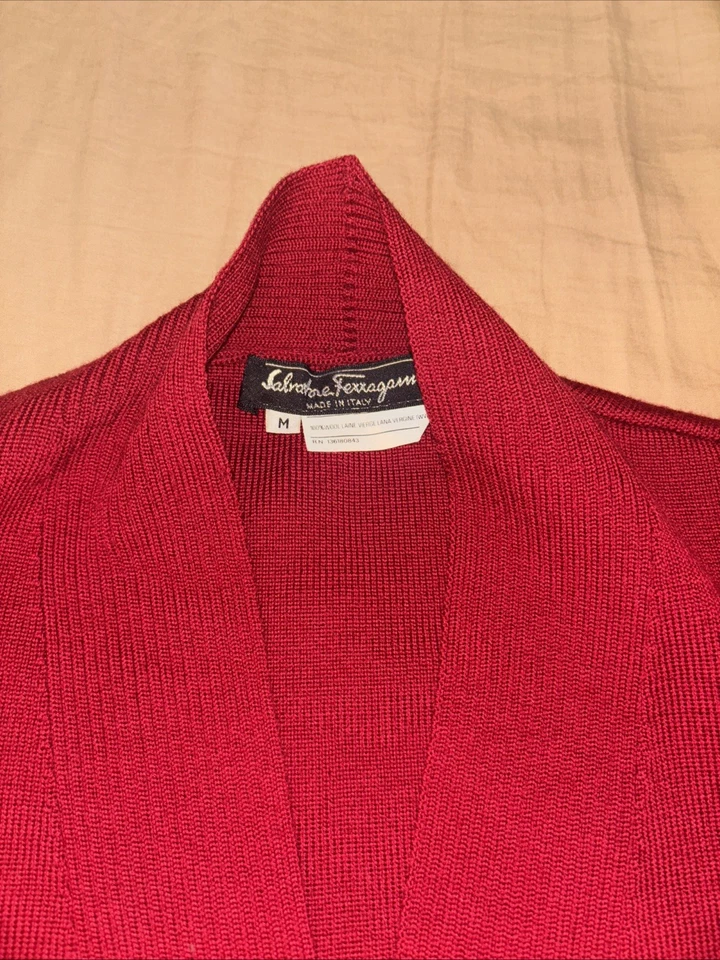 Salvatore Ferragamo Vintage Red Wool Belted Knit Cardigan Women’s Size M - Image 2 of 4
