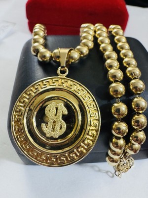 Pure 18K 750 Real Gold Ball Chain Sign Necklace Women's 16