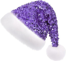 Christmas Santa Hat for Adults Sequin Plush Santa Hat Velvet Glitter