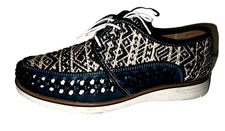 Huaraches Playera Men's Size 7-7.5 (25) Navy Chaleco Leather Geo Accent Oxford