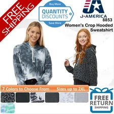 🔥 J. America Women Triblend Fleece Crop Hooded Sweatshirt Up To 2XL 8853