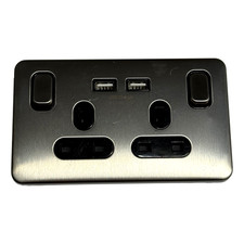 Schneider Electric Socket Double with 2 x USB A Brushed Chrome