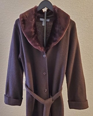 JESSICA HOLBROOK LADIES LONG COAT/JACKET-100% WOOL-SIZE XS-BROWN-Nw/oT