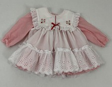 Vintage Girl's 12 months 2pc Dress Pinafore Apron Stripe L/S Wide Collar