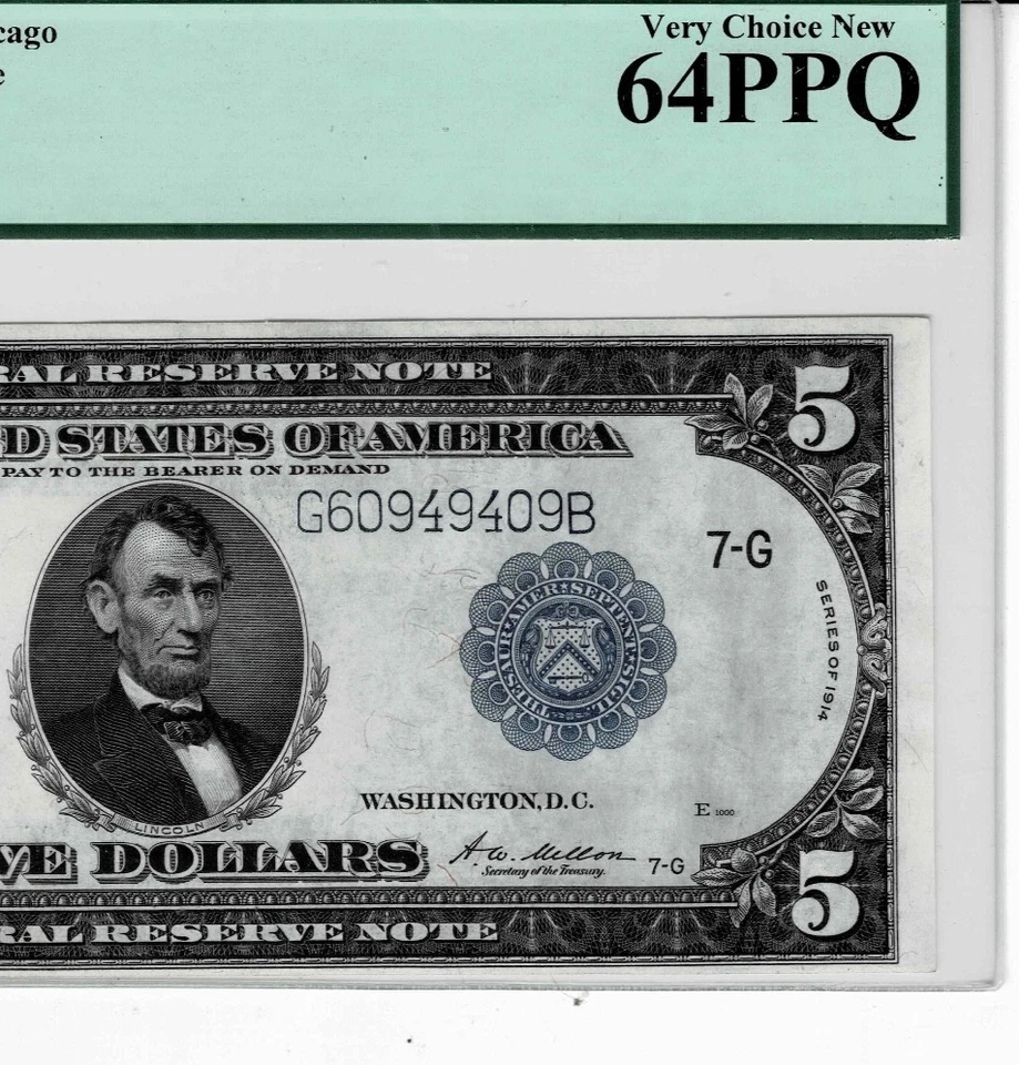 1914 $5 Federal Reserve Note (Chicago) fr.871c--PCGS UNC 64 PPQ - Image 4 of 4