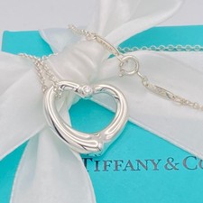 Tiffany & Co. Open Heart 1P Diamond 0.03c 22mm Pendant Necklace 16" Silver 7.5g