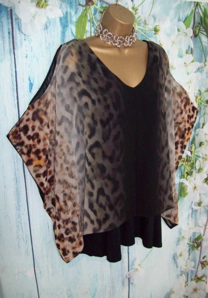 NEW WALLIS TOP SIZE L 16/18, Black Animal Occasion Overlay kimono - Image 3 of 4
