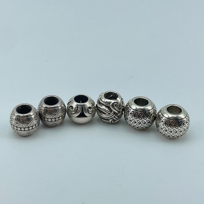 BRIGHTON Charm Bead Set 6pc Silver Plate Spacer Scroll Vine Tribal 0.5in NEW