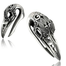 WHITE BRASS EAR WEIGHTS BIRD SKULL PLUGS EARRINGS GAUGE PLUG GAUGES SILVER TONE