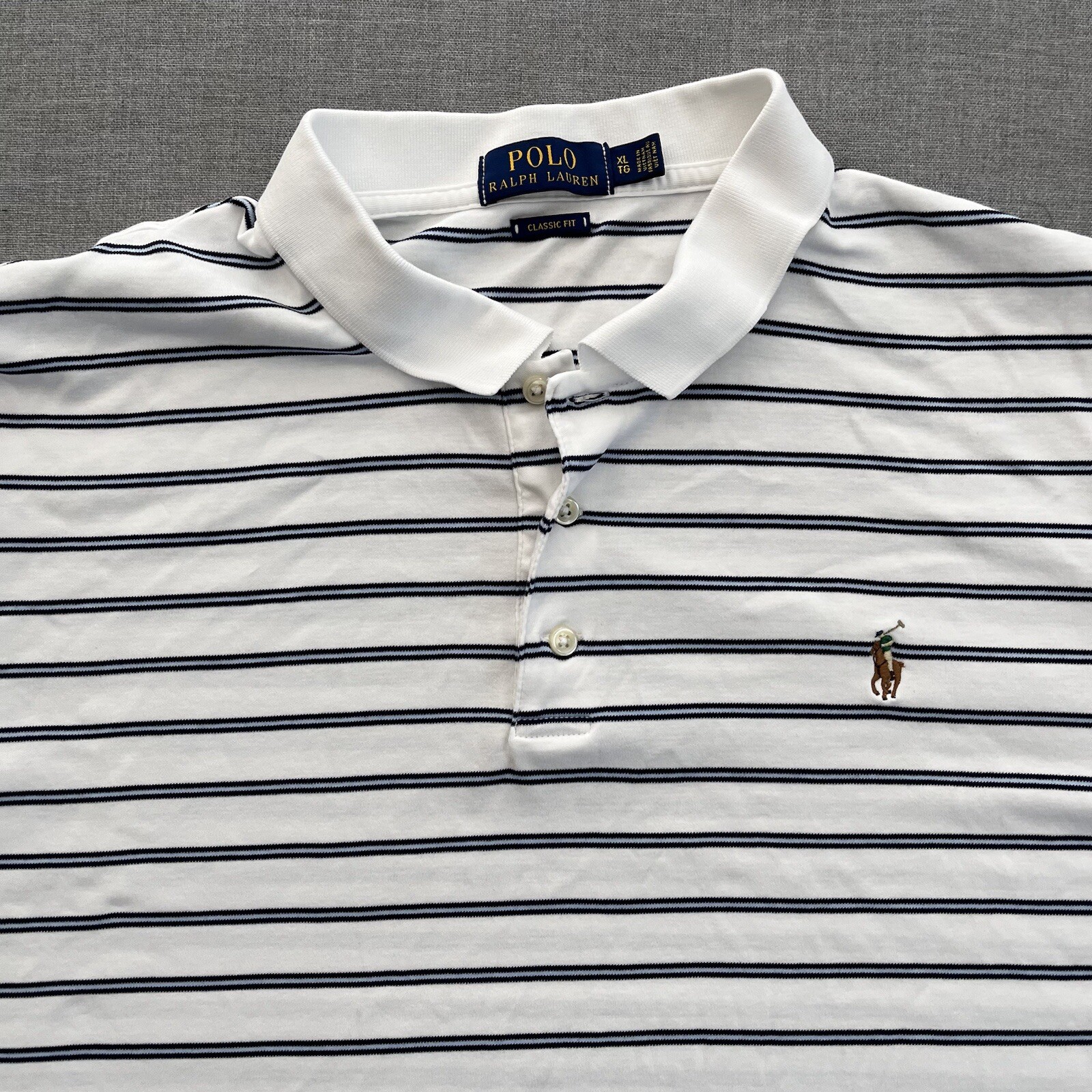 Polo Ralph Lauren Camicia Uomo XL Bianca a Righe Classic Fit Pony in Carne