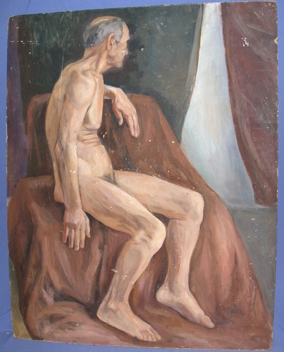 Vintage realist oil painting nude man portrait - Picture 5 of 12