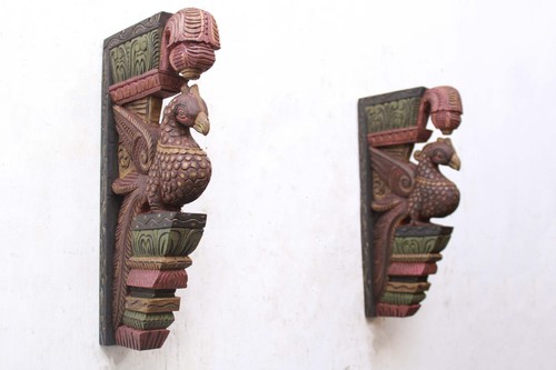 Par de Pájaros Estatua Pavo Pavo Pavo Madera Soporte de Pared De Colección Hogar/Jardín Decoración - Imagen 6 de 6