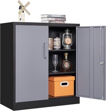 Metal Storage Cabinets with Lock Door and Shelves, Steel Garage Tool Cabinets