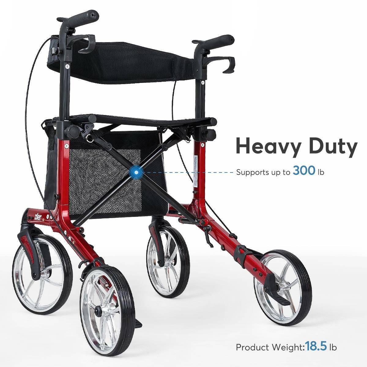 Zler Adult Senior Rolling Folding Rollator Walker with Seat and Big