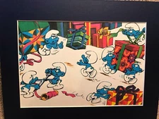 THE  SMURFS~8 x 10 Mat  Print ~CRAZY ABOUT CHRISTMAS~SANTA'S LITTLE HELPERS~NEW