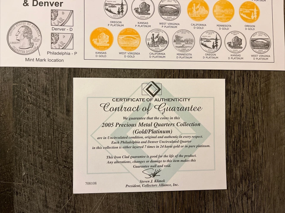 2005 Precious Metal Quarter Program 24K Gold & Platinum Enhanced Quarters A20.71 - Image 3 of 4