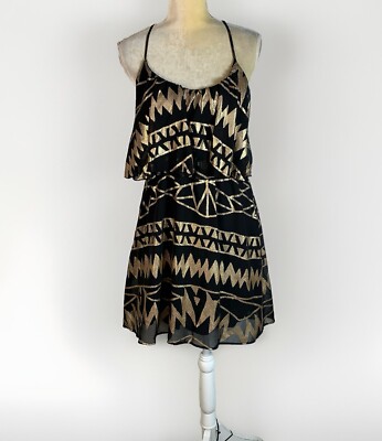 Gianni Bini black and gold metallic geometric dress size M | eBay