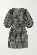 GANNI Check Pattern Seersucker Wrap Dress Cotton Blend Mini dress size 40