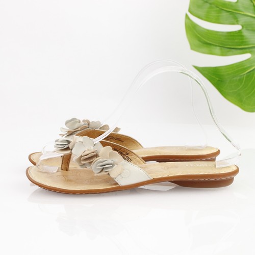 Born Womens Sandal Size 7 Creamy White Leather Thong Flower Petal Flip Flop Shoe - Picture 6 of 14