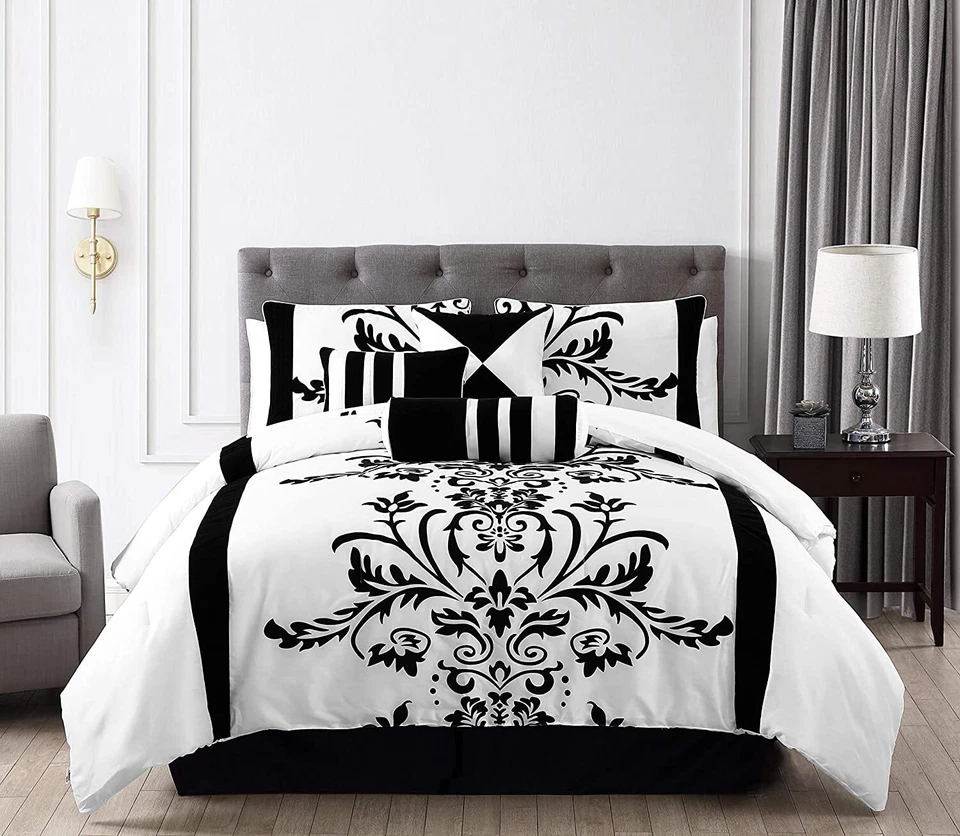 Chezmoi Collection Nobility 7-piece Flocked Floral Faux Silk Comforter Set - Image 2 of 4