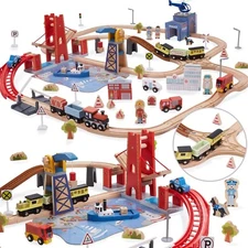 117Pcs Wooden Train Tracks Lot Railway Pieces Set Play for Thomas the Train Brio