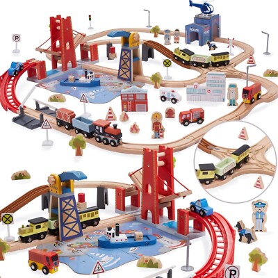 117Pcs Wooden Train Tracks Lot Railway Pieces Set Play for Thomas the Train Brio