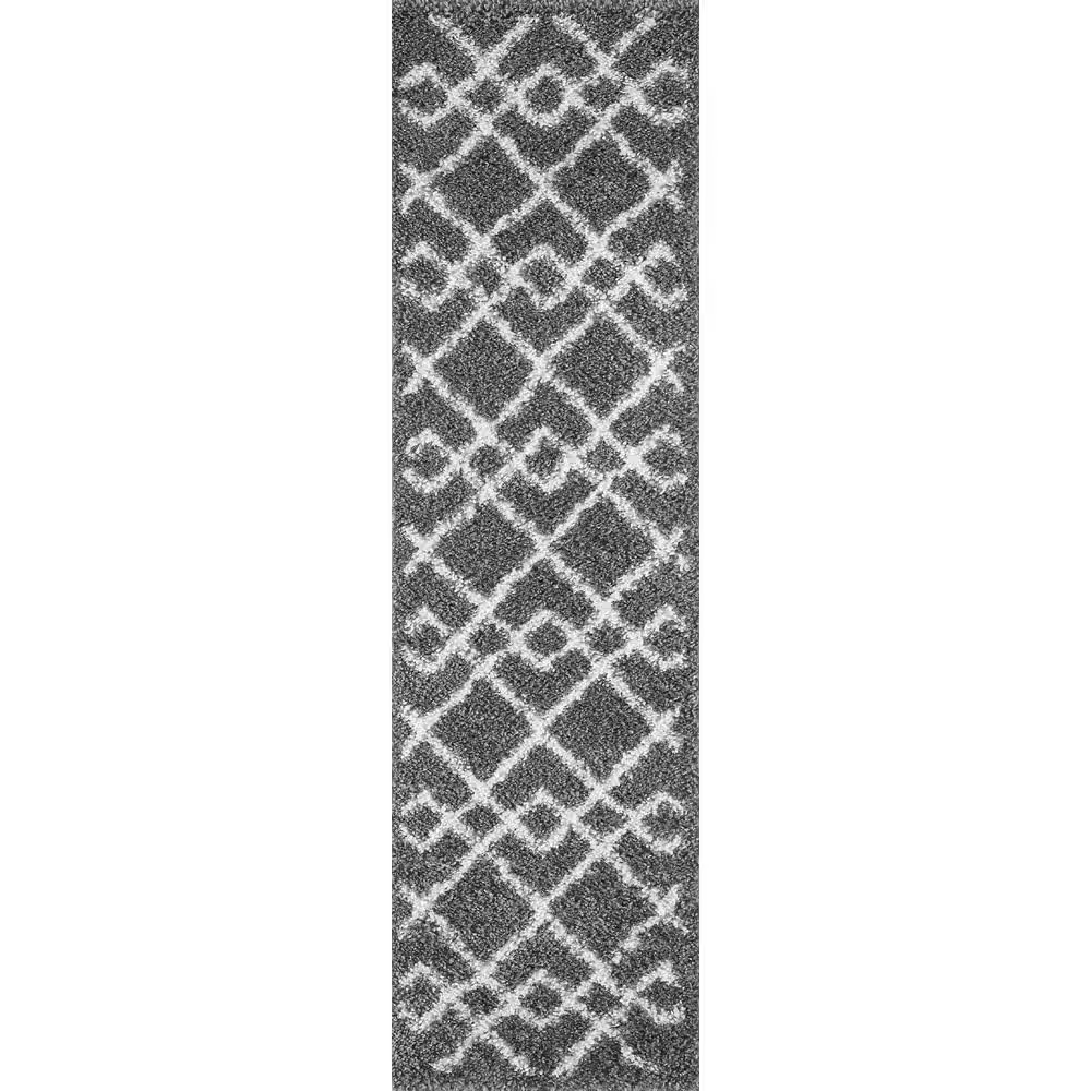 Geometric Gray 2x8 Ft Shaggy Runner Rugs For Hallway Kitchen Bedroom