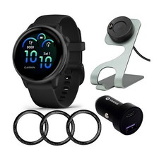 Garmin Vivoactive 6 Slate Black Band GPS Smartwatch Charger Bundle