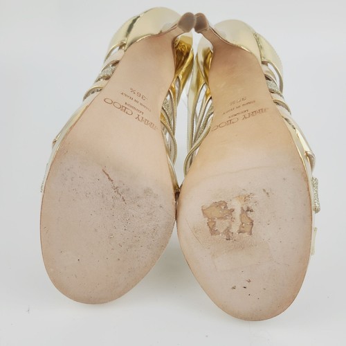 Jimmy Choo Heels Gold Chrome Silver Glitter Ankle Strap Sandals Size 36.5 - Picture 4 of 7