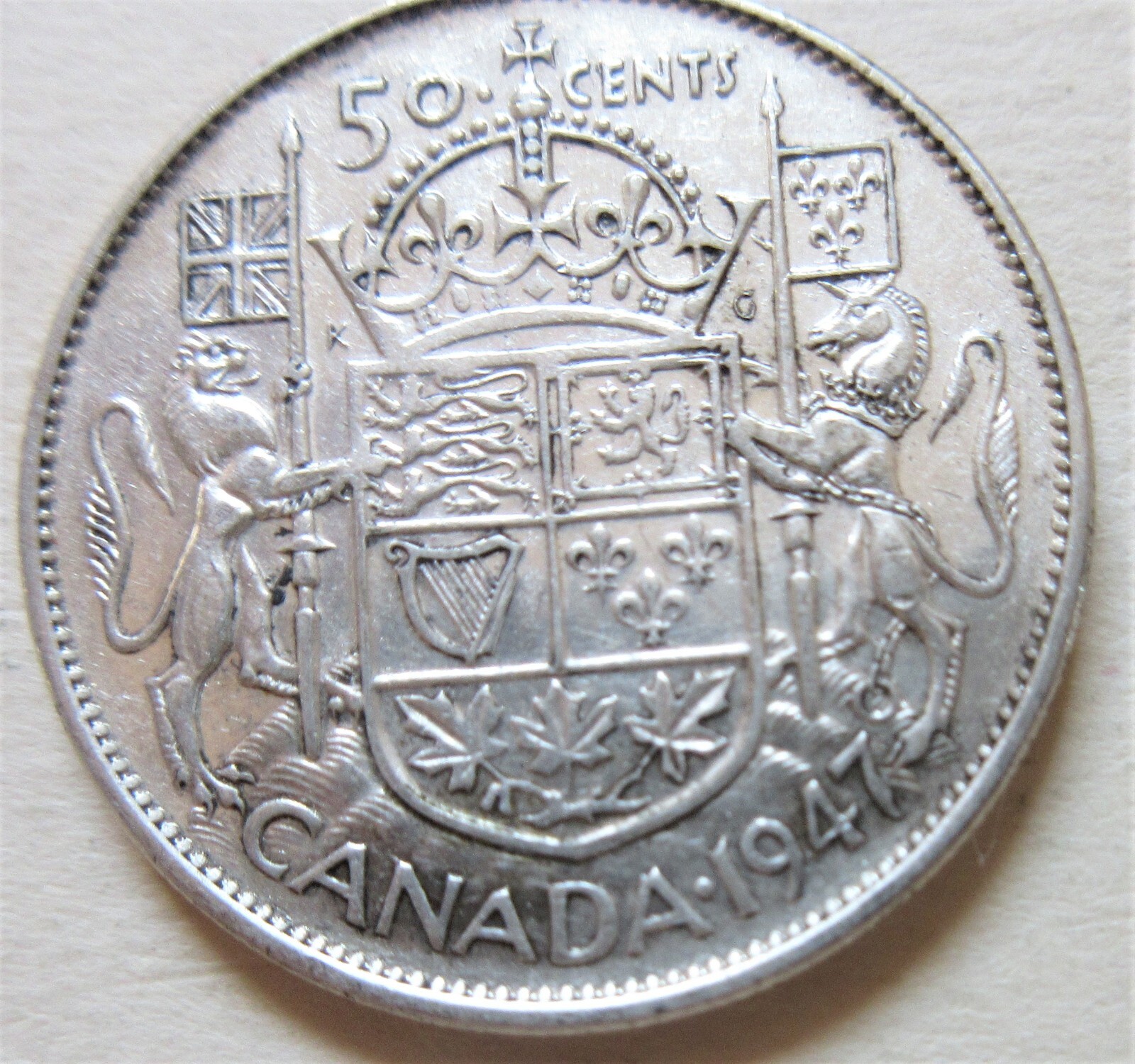 1947 Canada SILVER Half Dollar Fifty Cents Curved 7 C7 Coin 50 Cents 50c (HR)