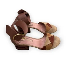 Poetic Licence Splatter Tan Heeled Boho Block Heel Sandals Size 7