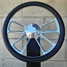 14" Billet 4 Spoke Steering Wheel w/ Black Vinyl Wrap and GMC Modern Horn