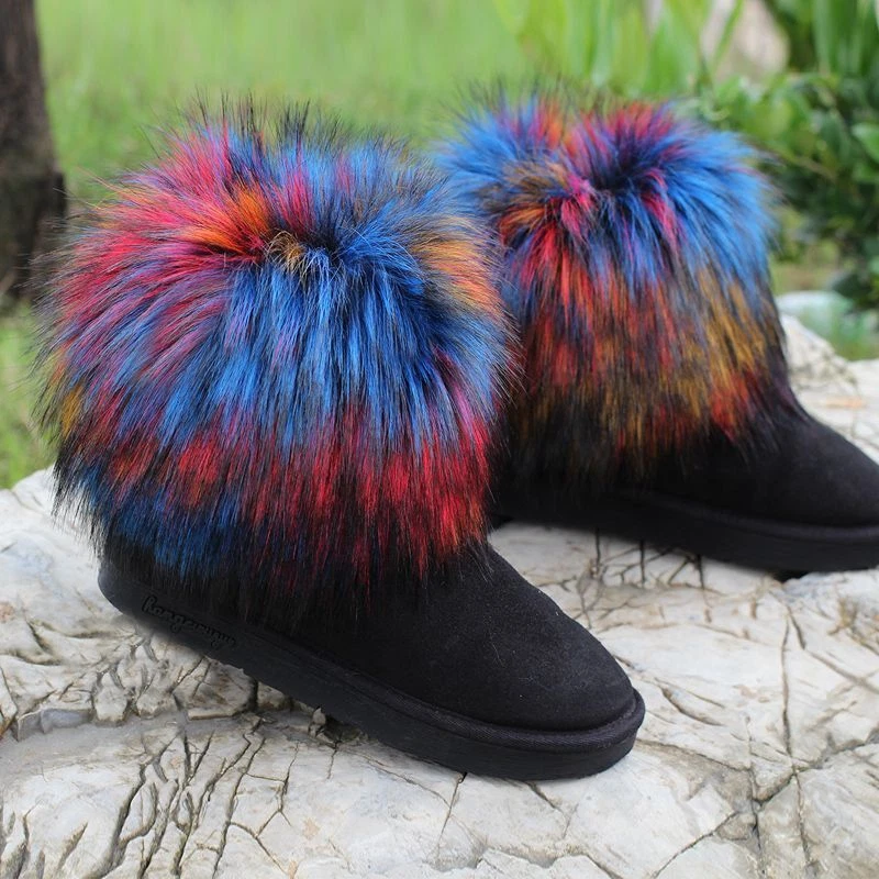 Colorful Winter Shoes Cover Fake Raccoon Fur Boots DIY Elastic