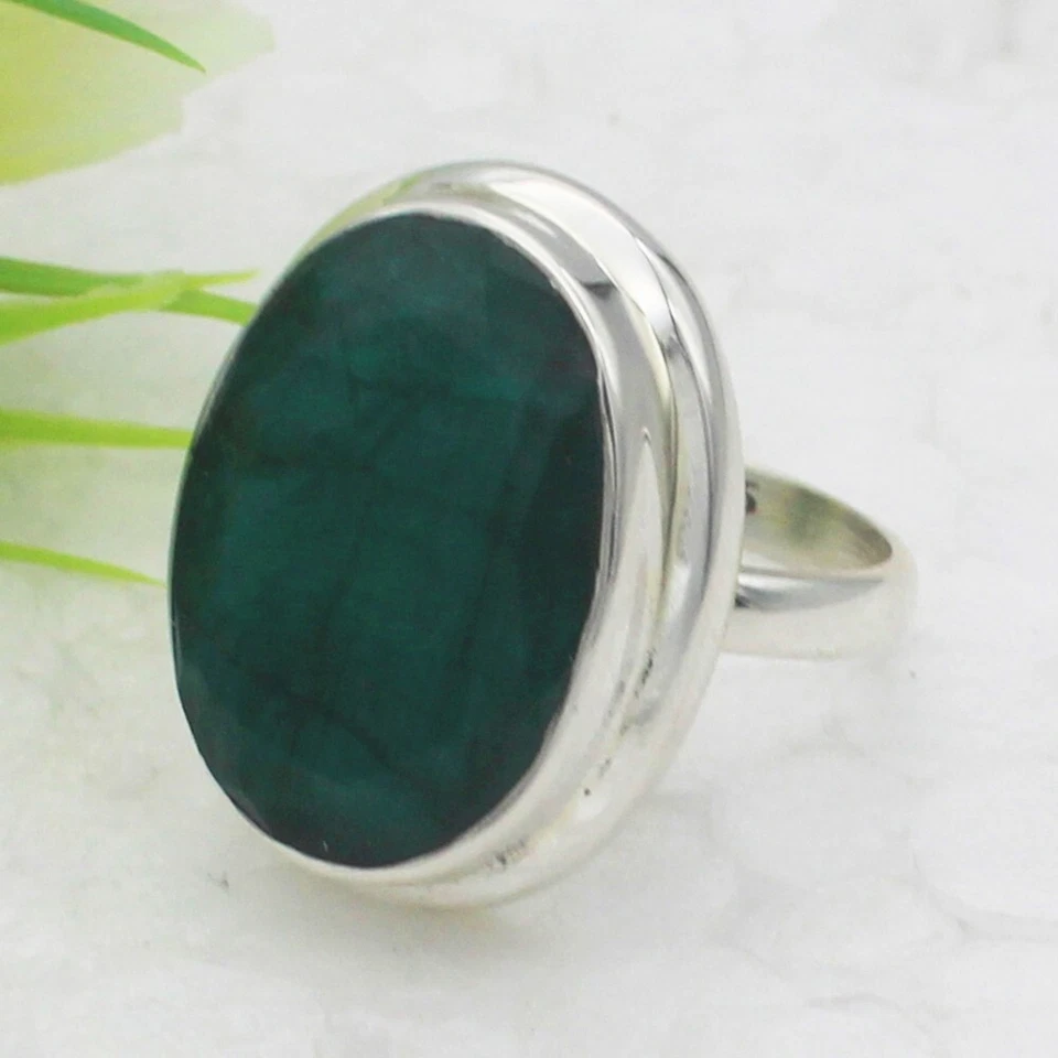 925 Sterlingsilber Smaragd Ring Simulierte Edelstein Handmade Birthstone Schmuck - Bild 3 von 4