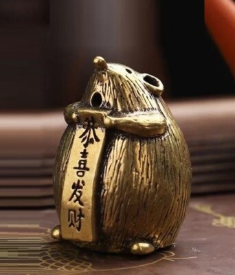 Brass Rat Burner Holder Animal Statue Sculpture Tabletop Figurine