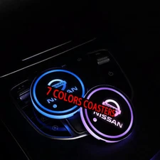 2pcs RGB LED Interior Cup Holder Light Pads Drink Coaster For Nissan 7 Color