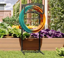 Heavy Duty Garden Hose Holder with Basket Portable 180Ft Capacity Metal Stand