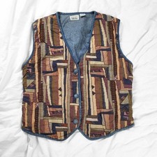 Vintage 90s Denim Funky Pattern Waistcoat M Halsey Collection