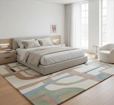 New Handmade Abstract Multicolor Hand-Tufted Modern Wool Area Rug Design Carpet
