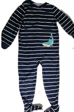 Carters Pj's One Piece Zipper Shark Logo Blue White Stripes Sz 5t NWT 12A34