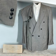 S Suninni 2 Piece Suit Mens 44L 36x33 Houndstooth Wool Double Breasted Peak