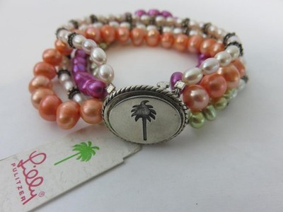 NEU Lilly Pulitzer buntes Perlenarmband Multi-Strang Sterlingsilber Neu mit Etikett $ 125