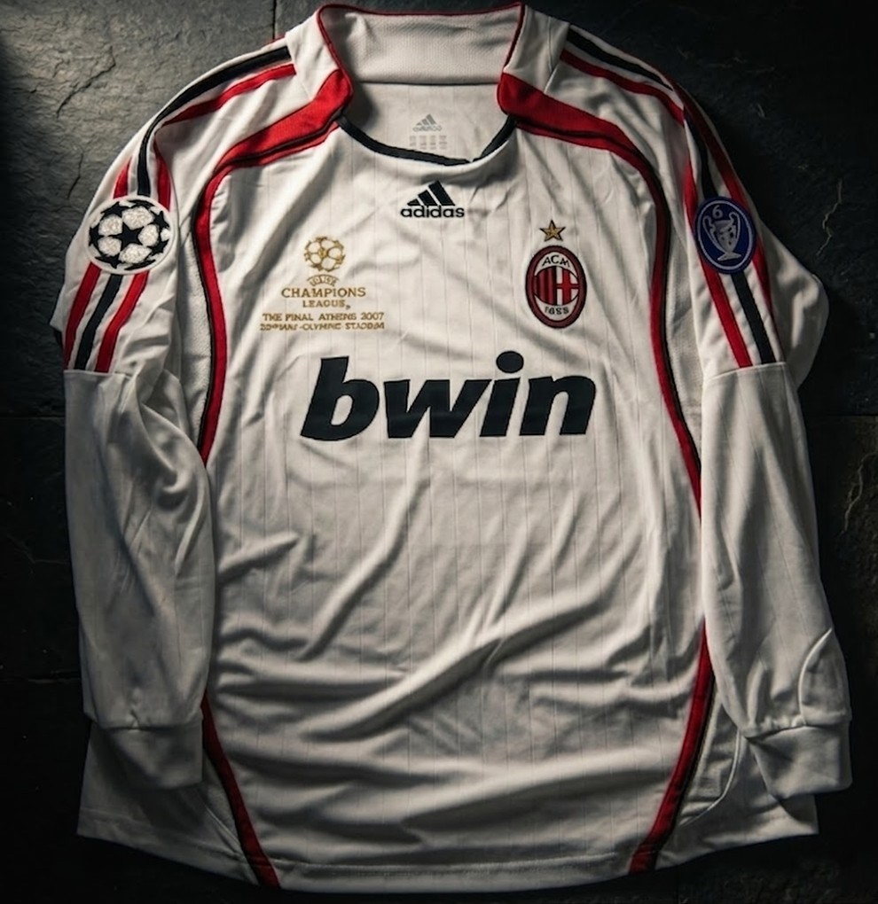Ac milan 2006-2007 kaka #22 white away long sleeve final soccer jersey