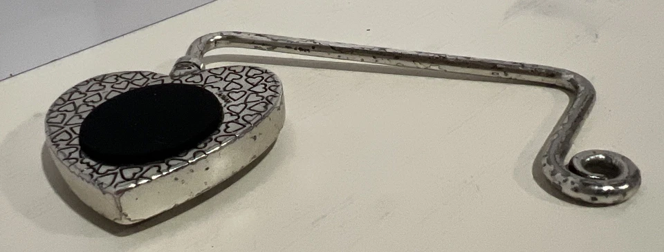 Brighton Contempo Heart Handbag Hook Silver Plated Purse Hanger Swirl Crystals - Image 4 of 4